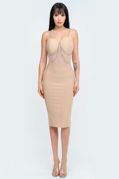 Drip Chain Bandage Midi Dress