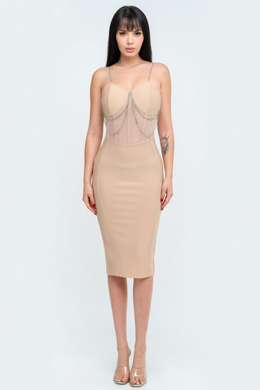 Drip Chain Bandage Midi Dress