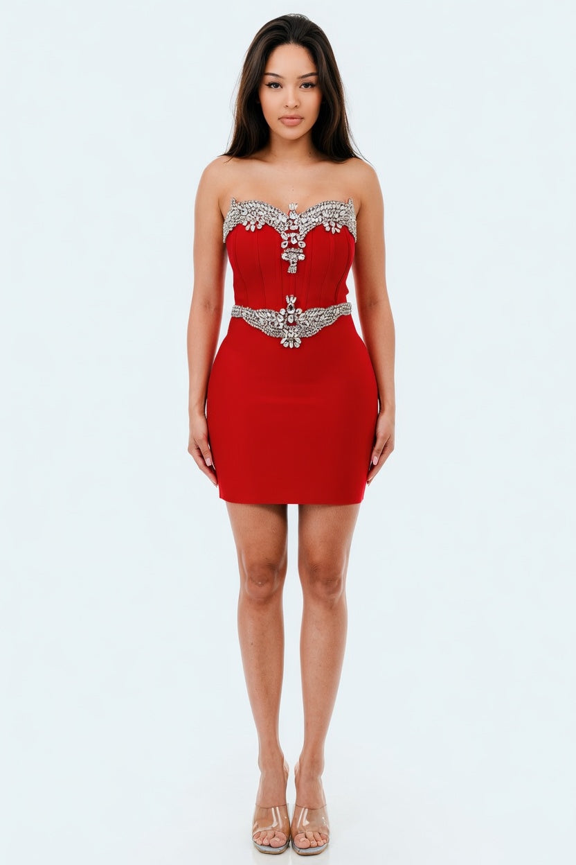 Crimson Crown Jewel Bandage Mini Dress