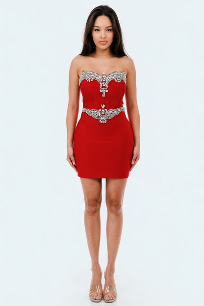 Crimson Crown Jewel Bandage Mini Dress