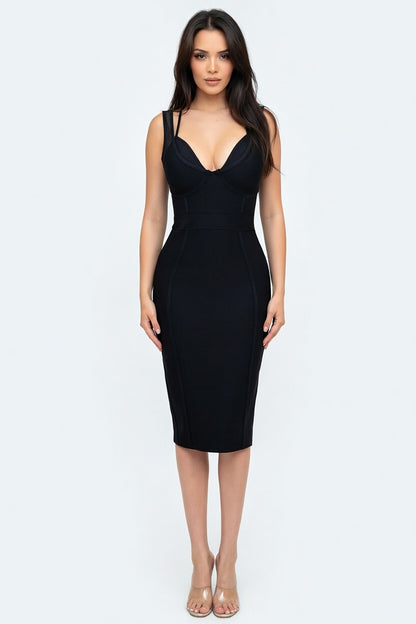 Champagne Sculpt Corset Bandage Midi Dress