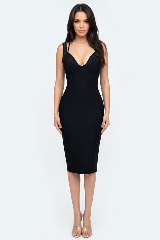 Champagne Sculpt Corset Bandage Midi Dress