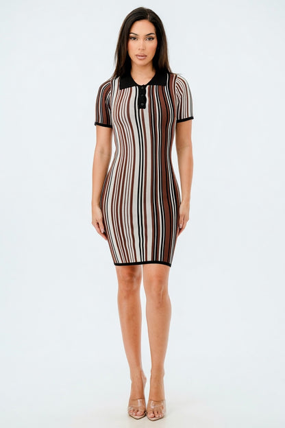 Espresso Contour Stripe Knit Mini Dress