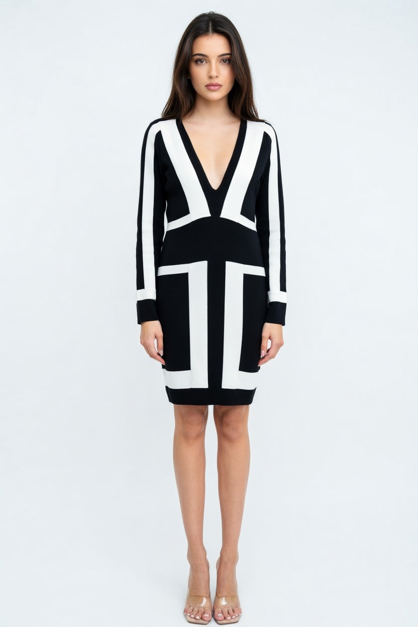 Monaco Contrast Sculpt Bandage Mini Dress