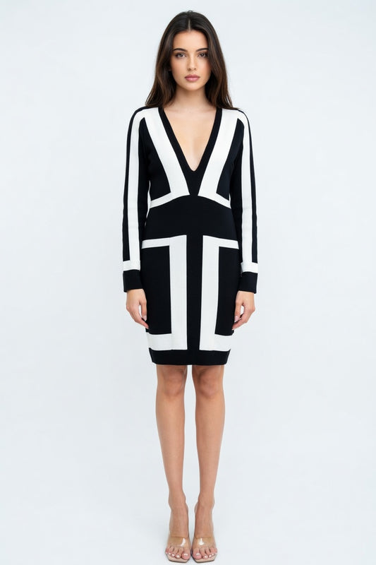 Monaco Contrast Sculpt Bandage Mini Dress