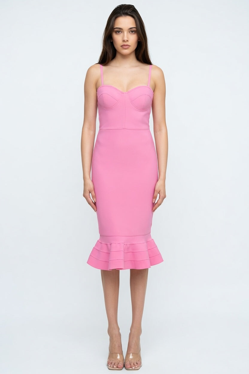 Cappuccino Muse Fluted Bandage Midi Dress