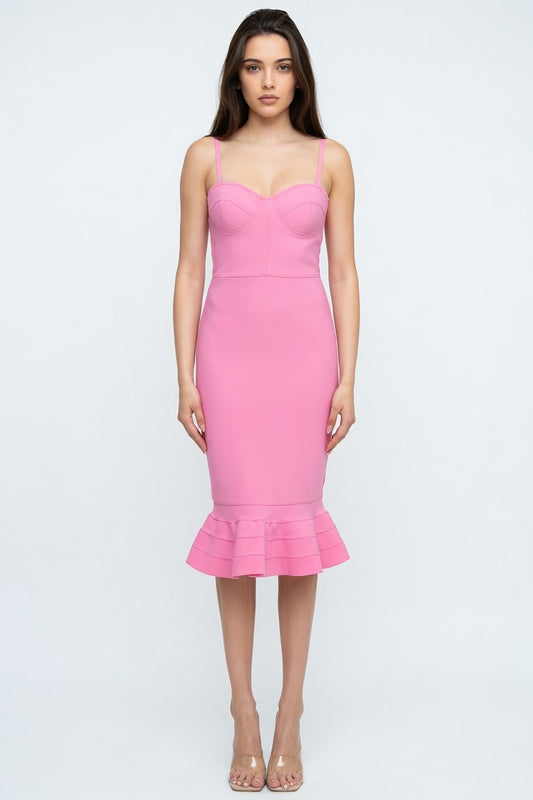 Cappuccino Muse Fluted Bandage Midi Dress