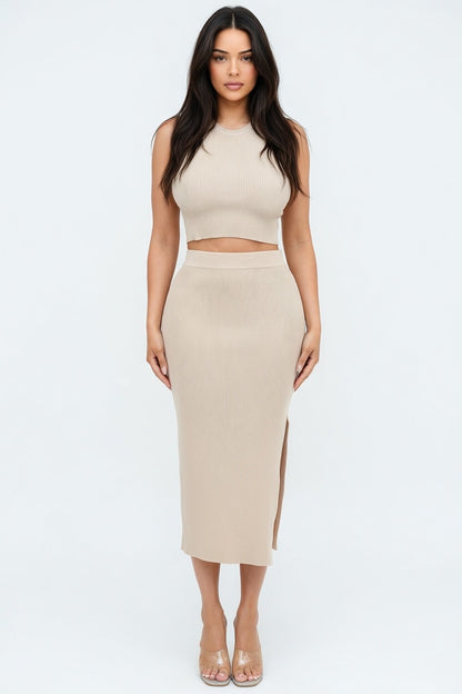 Midnight Muse Ribbed Skirt Set