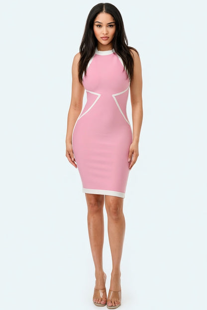 Sweet Illusion Halter Bandage Mini Dress
