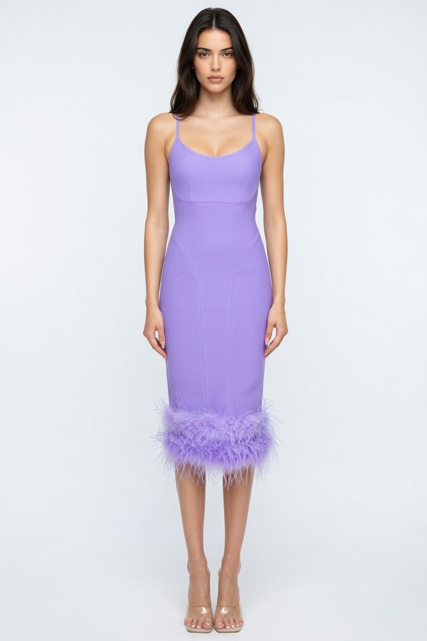 Ivory Whisper Feather Bandage Midi Dress