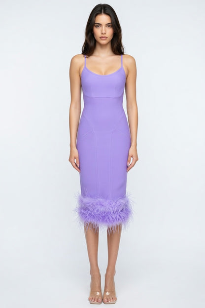 Ivory Whisper Feather Bandage Midi Dress