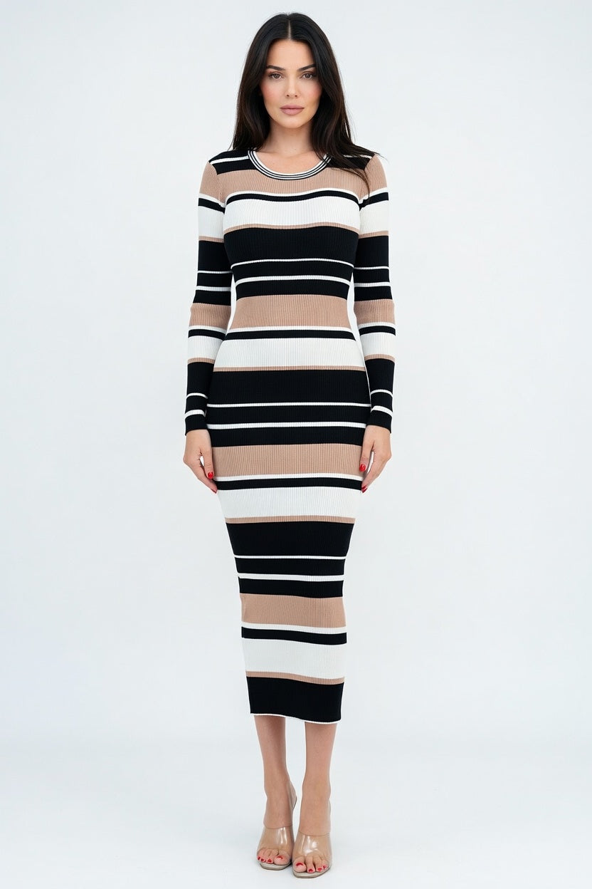 Verona Sculpt Stripe Midi Dress