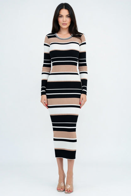 Verona Sculpt Stripe Midi Dress