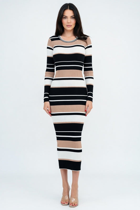 Verona Sculpt Stripe Midi Dress