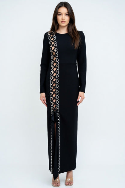 Dominique Chain Lace-Up Bandage Maxi Dress