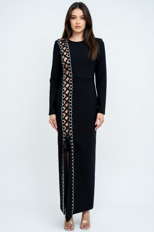 Dominique Chain Lace-Up Bandage Maxi Dress