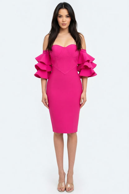 Romance Ruffle Sleeve Bandage Midi Dress