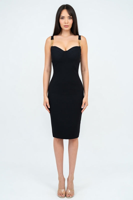 Golden Hour Chain Strap Bandage Midi Dress