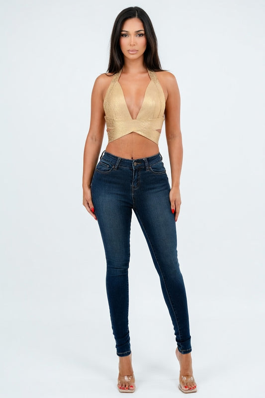 Liquid Chrome Crosswrap Bandage Halter Top