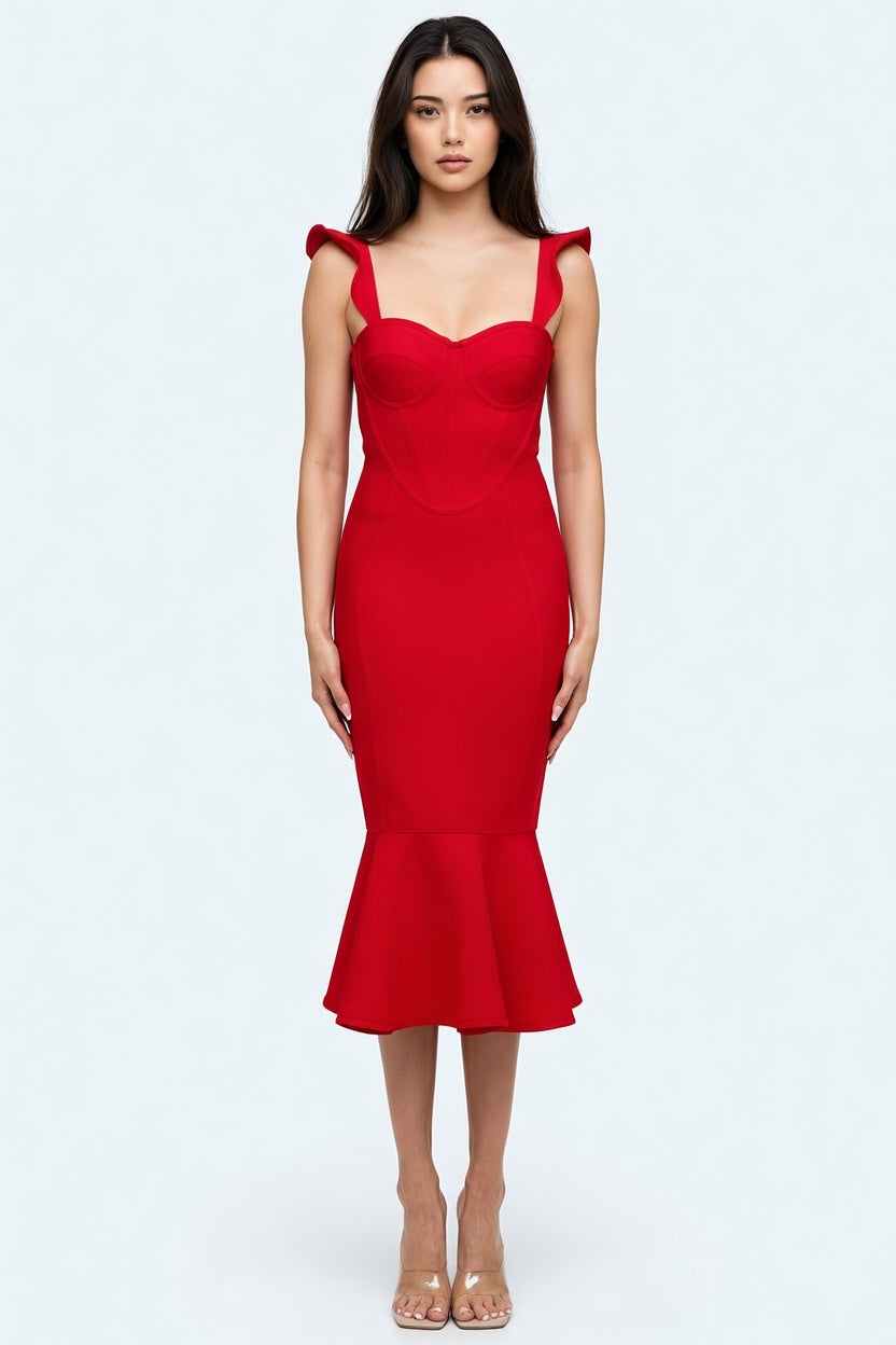 Scarlet Siren Corset Flare Bandage Midi Dress
