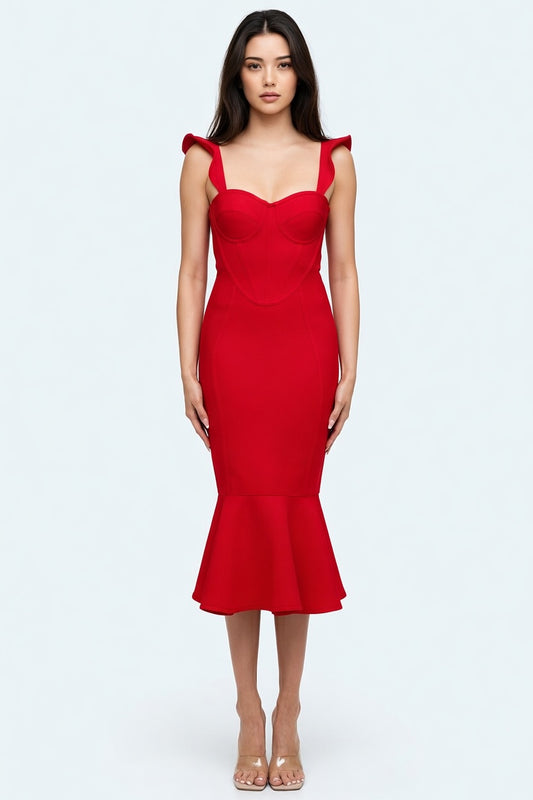 Scarlet Siren Corset Flare Bandage Midi Dress