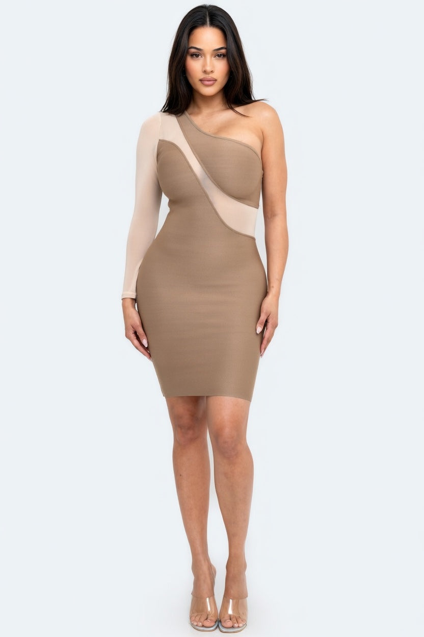 Sculpted Muse Asymmetry Bandage Mini Dress