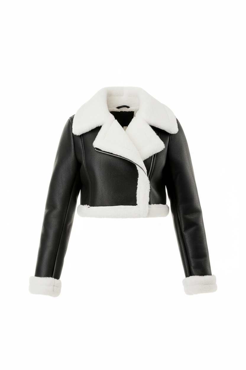 Midnight Chalet Cropped Shearling Jacket
